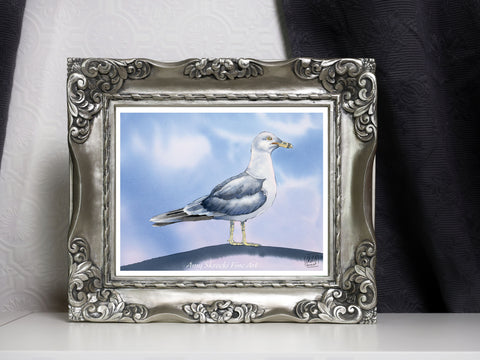 Seagull Watercolour Print – Coastal Bird Art – Parking Lot King