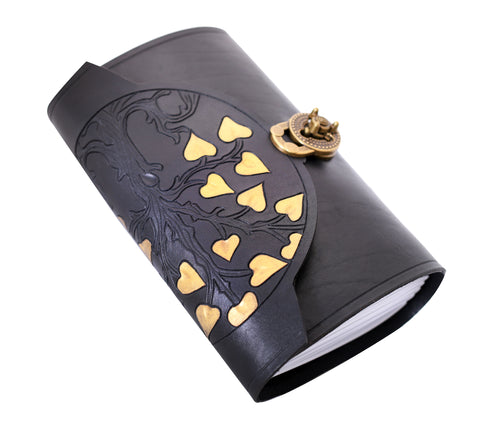 Leather Tree of Life journal in black and gold