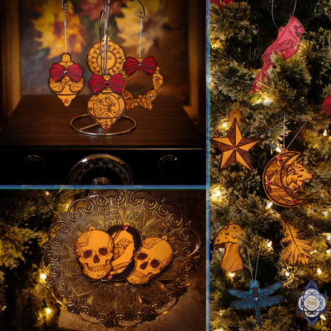 Illustrated leather holiday ornaments - Select your option