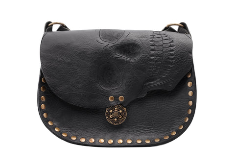 Black skull on flap cross body bag