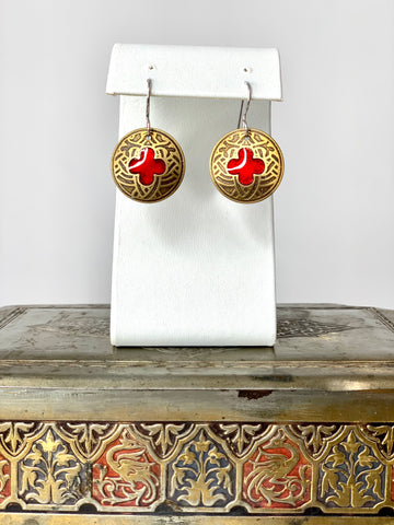 Gothic Cathedral Quatrefoils with Red in Brass