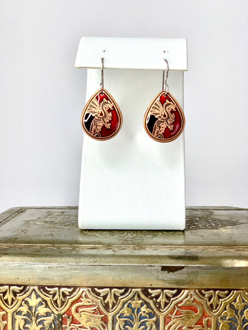 Black and Red Dragon Earrings in Copper