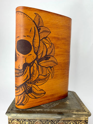 5 x 7 Skull with Flowers Etched Leather Journal