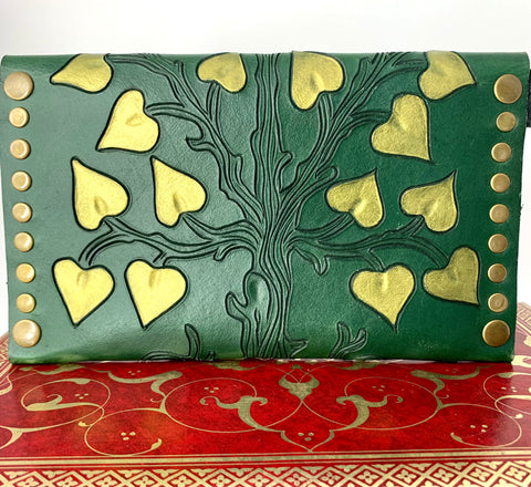 Tree of Life - Hand Carved and Painted Vegetable Tanned Leather Clutch