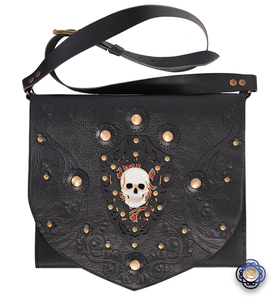 Crystal Skull Embroidered Messenger hotsell Bag Handmade Black Large Book Purse