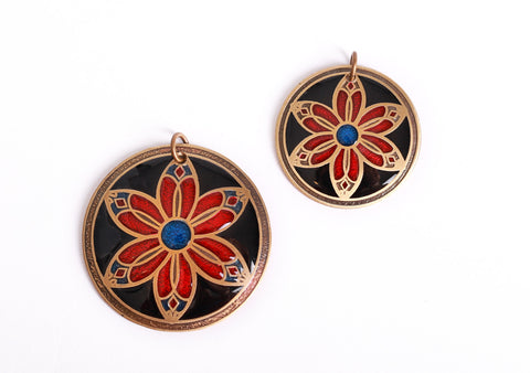 Cathedral Flower Pendant in Brass, red, blue and black