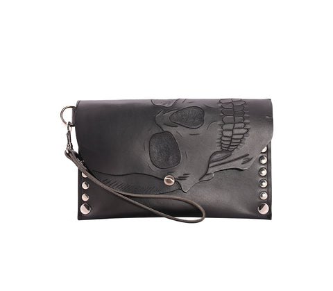 Skull clutch with wristlet