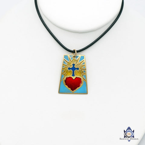 Sacred Heart Cross Pendant - Light Blue
