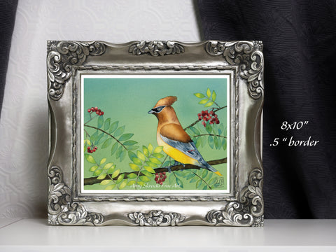 Cedar Waxwing Watercolor Print – Bird Wall Art – Green Refuge