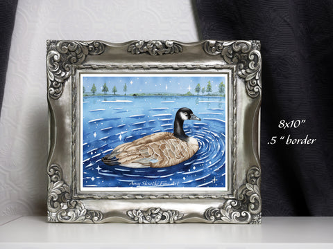 Canadian Goose Watercolor Print – Nature Bird Art – Swimming in the Stars