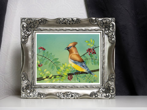 Cedar Waxwing Watercolor Print – Bird Wall Art – Green Refuge