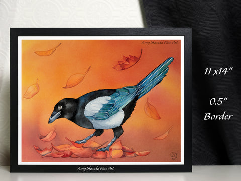 Magpie Watercolour Art Print – Bird Wall Art – The Treasure Hunt