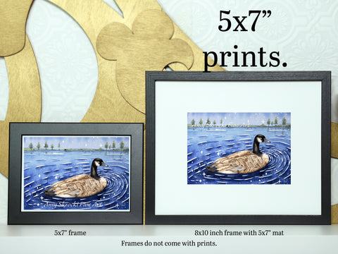 Canadian Goose Watercolor Print – Nature Bird Art – Swimming in the Stars