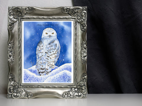 Snowy Owl Watercolor Print – Bird Wall Art – Waiting in the Field