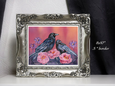 Mother and Baby Crow Watercolor Print – Bird Art – Mother and Me