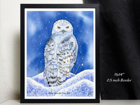 Snowy Owl Watercolor Print – Bird Wall Art – Waiting in the Field