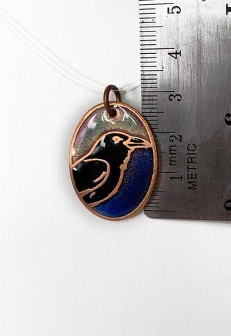 Dual Tone Iridescent and Blue Oval Raven Pendant