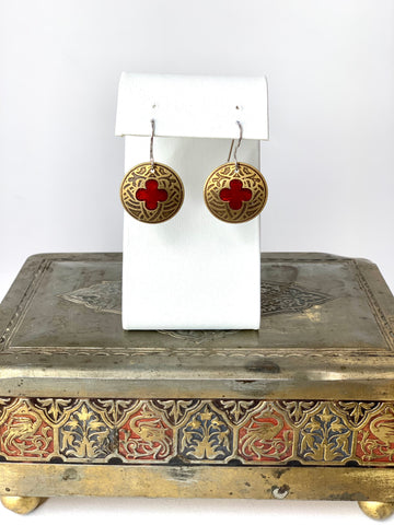Gothic Cathedral Quatrefoils with Red in Brass