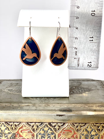 Hummingbird Earrings With Blue in Copper