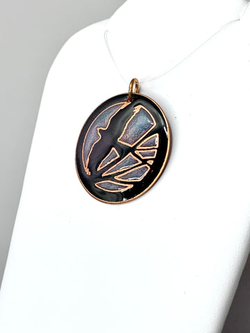 Iridescent Blue Sky Pendant with Flying Raven Pendant