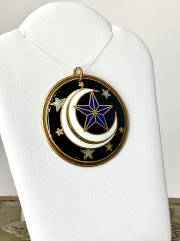 White Moon with Star Pendant in Brass