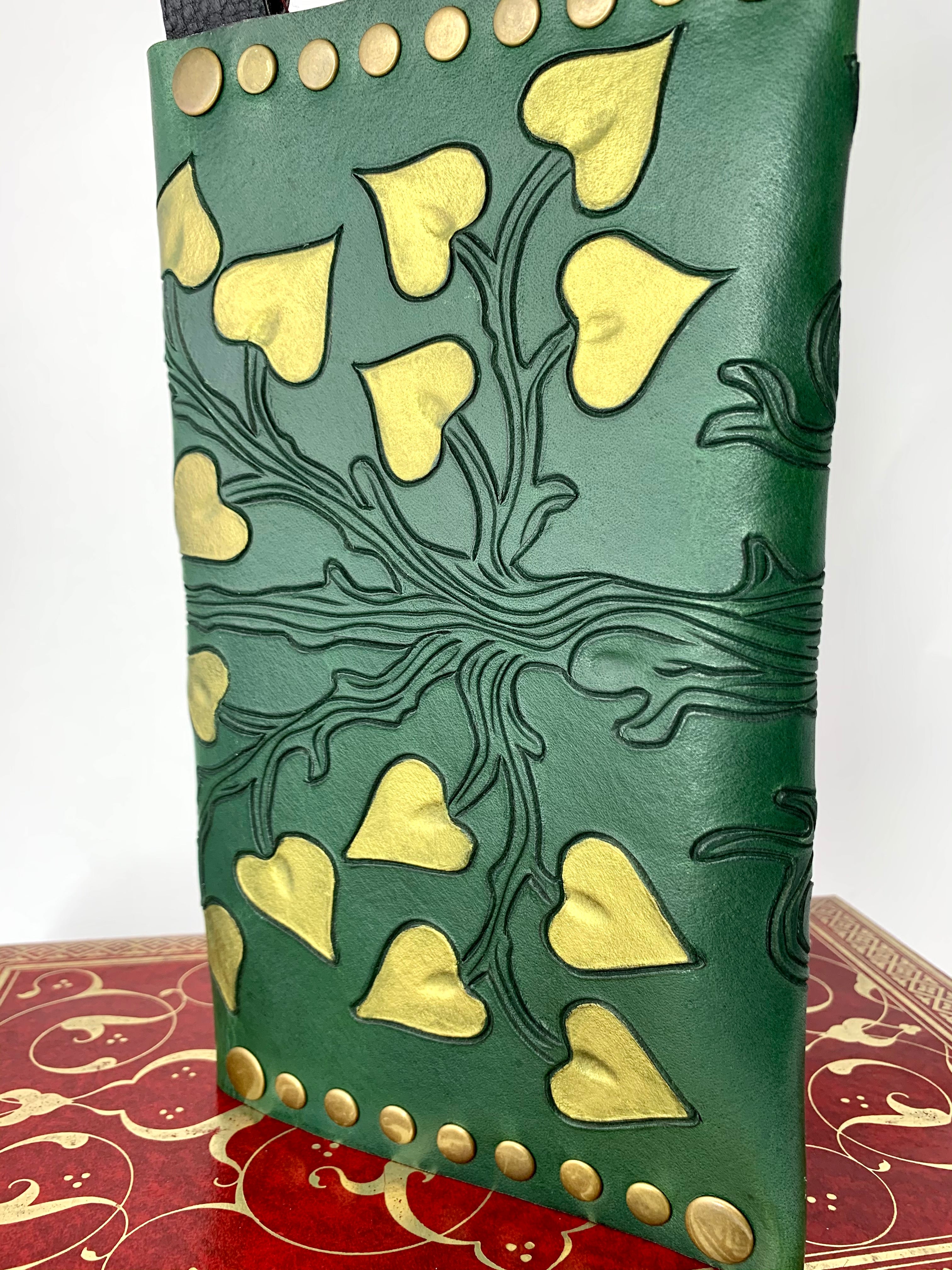 Tree of Life - Hand Carved and Painted Vegetable Tanned Leather Clutch -  Six Wings by Skrocki Design