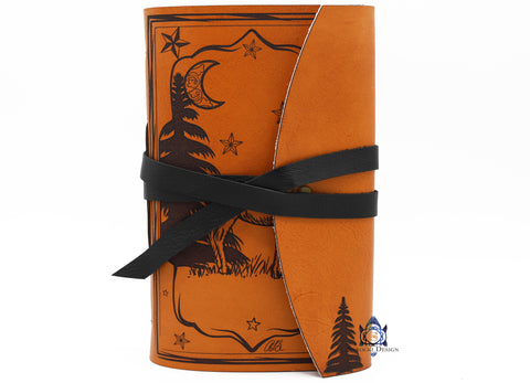 Whitetail deer in an enchanted forest at night art on a leather journal