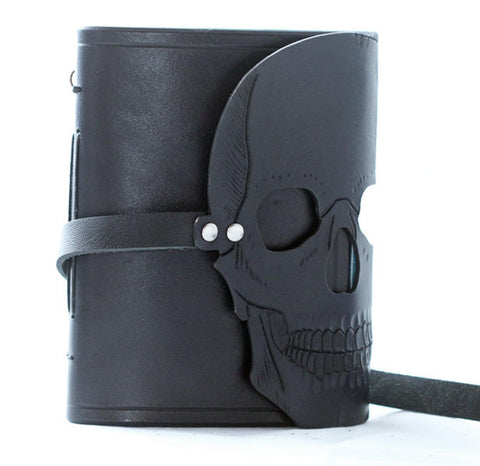 Gothic  skull hand carved leather bound journal