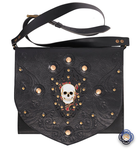 Metal skull messenger bag