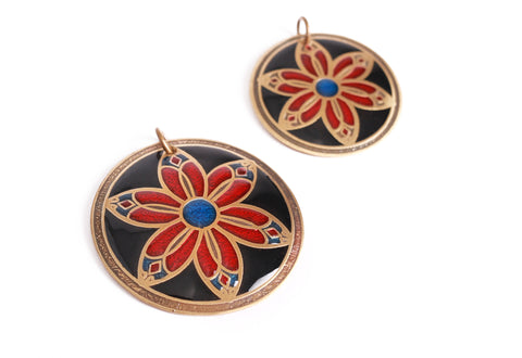 Cathedral Flower Pendant in Brass, red, blue and black