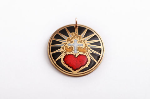 Sacred Heart Pendant, Sacred Heart of Jesus, Flaming Sacred Heart Cross, Sacred Heart Pendant Red, Gold Sacred Heart Necklace