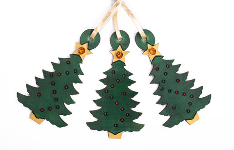 Leather Christmas Tree Ornaments set of 3